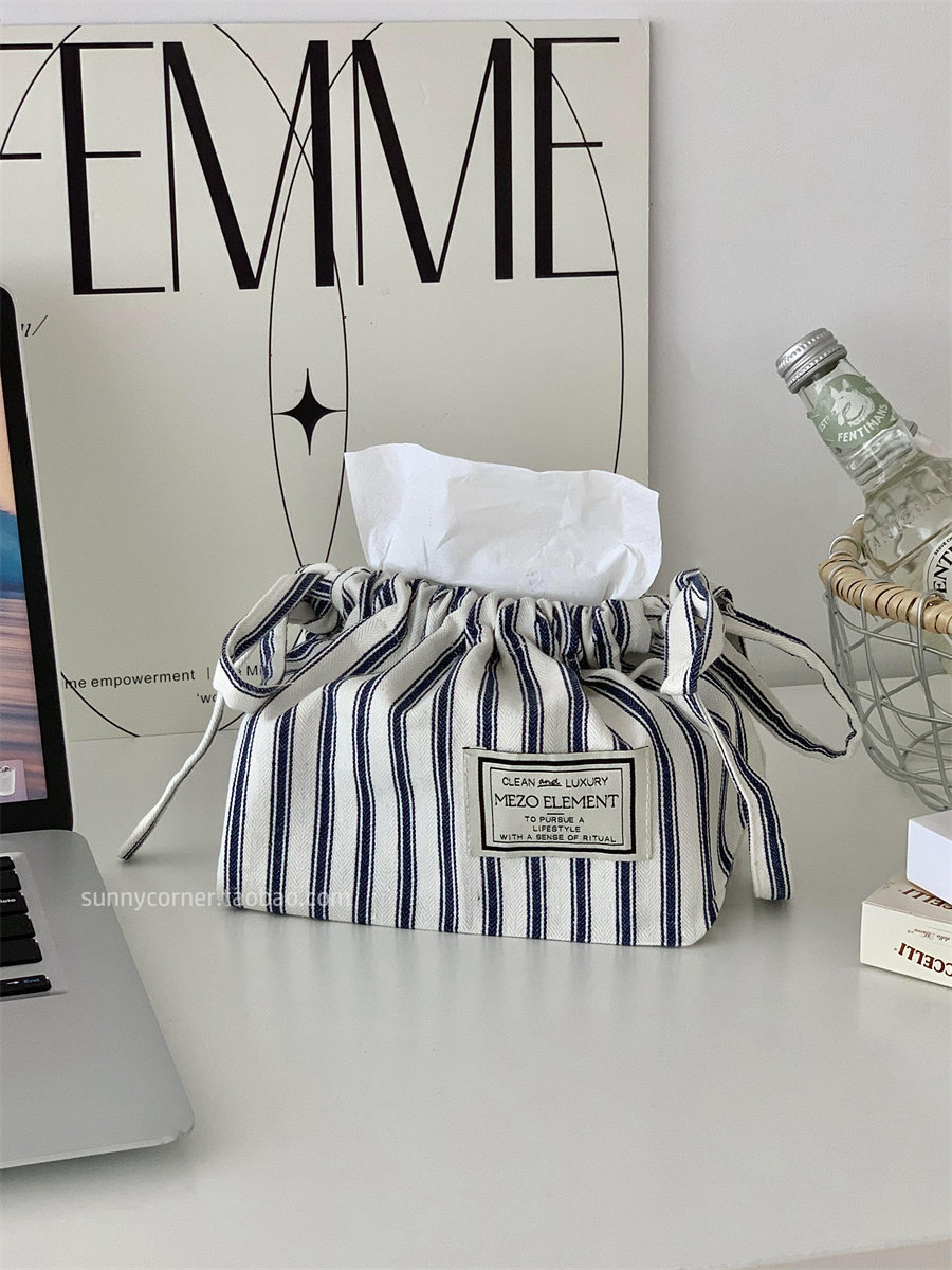 北欧简约条纹纸巾盒客厅卧室布艺纸巾收纳盒车载挂式抽纸盒纸巾袋