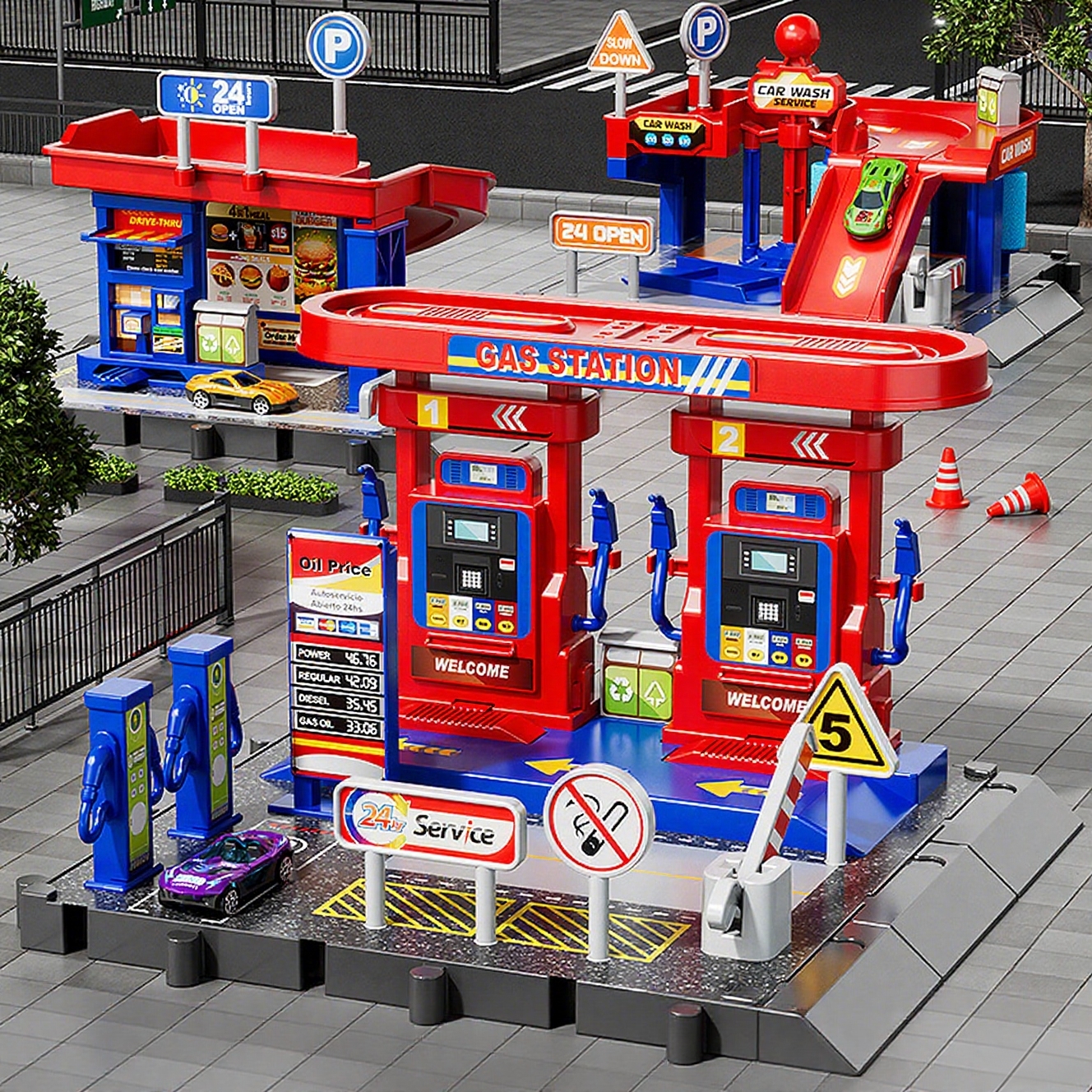 汽车加油站儿童玩具仿真洗车场男女孩过家家女童圣诞礼物益智汽车
