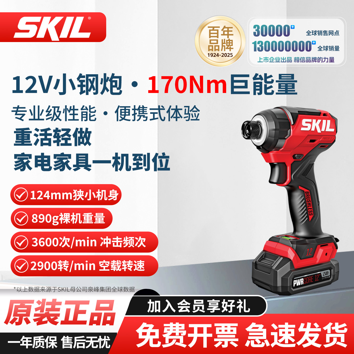SKIL无刷锂电冲击起子机170牛米电批大扭矩手电钻电动螺丝刀6744