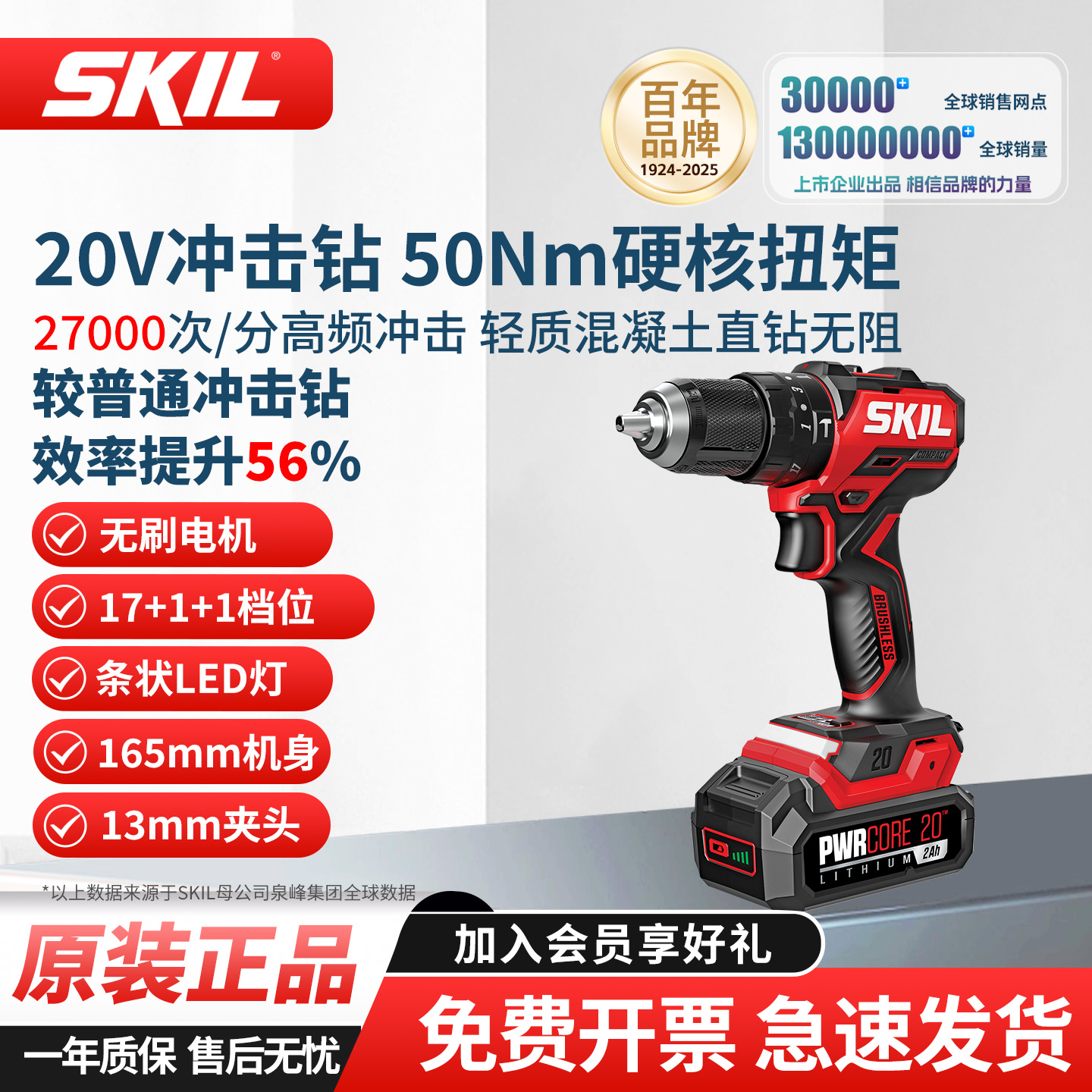 SKIL冲击钻调速20V无刷电钻小巧