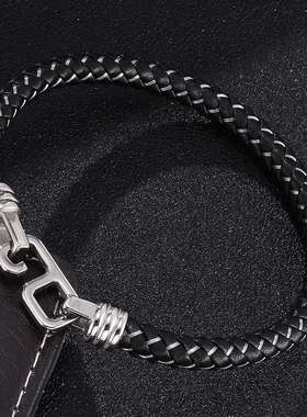 跨境欧美热销潮流男士不锈钢编织皮钢丝手链朋克嘻哈情侣配饰