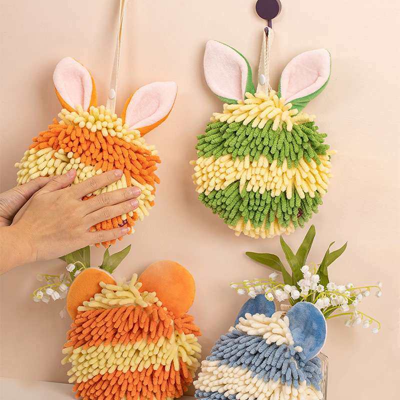 雪尼尔擦手球 康乐屋条纹卡通擦手巾 可挂创意吸水擦手毛巾