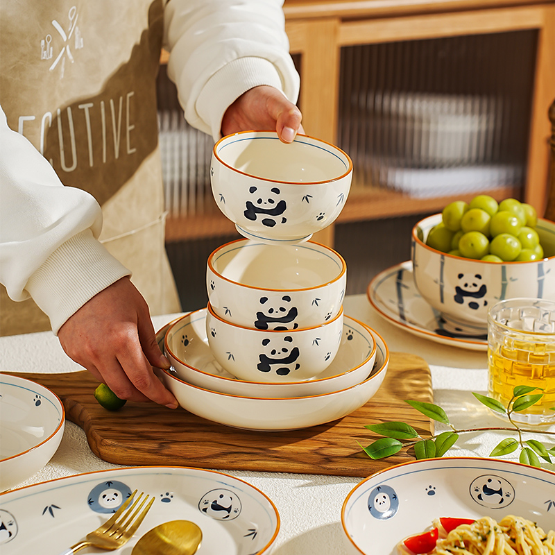 可爱陶瓷米饭碗家用2025新款高颜值熊猫吃饭碗好看的个人专用小碗