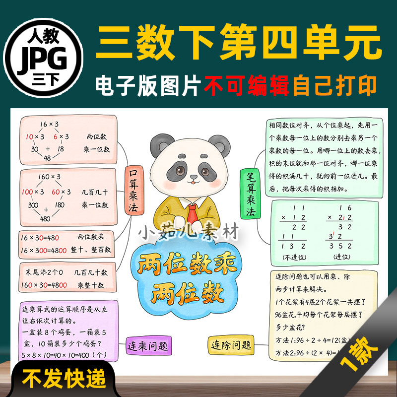 B925【电子版】读书两位数乘两位数思维导图可打印线稿图片