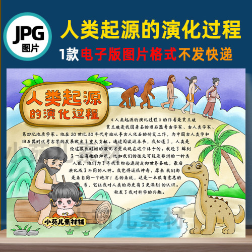B525人类起源的演化过程手抄报电子版图片线稿自己打印不发快递