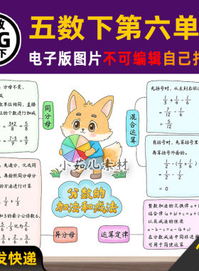 B952人教五年级数学下册第六单元分数的加法和减法思维导图素材