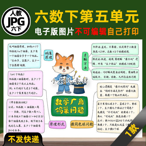 B943人教六年级数学下册第五单元鸽巢问题思维导图电子版线稿素材