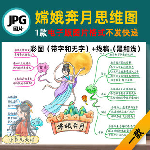 B667嫦娥奔月故事思维导图模板高清线稿自己打印电子版 图片