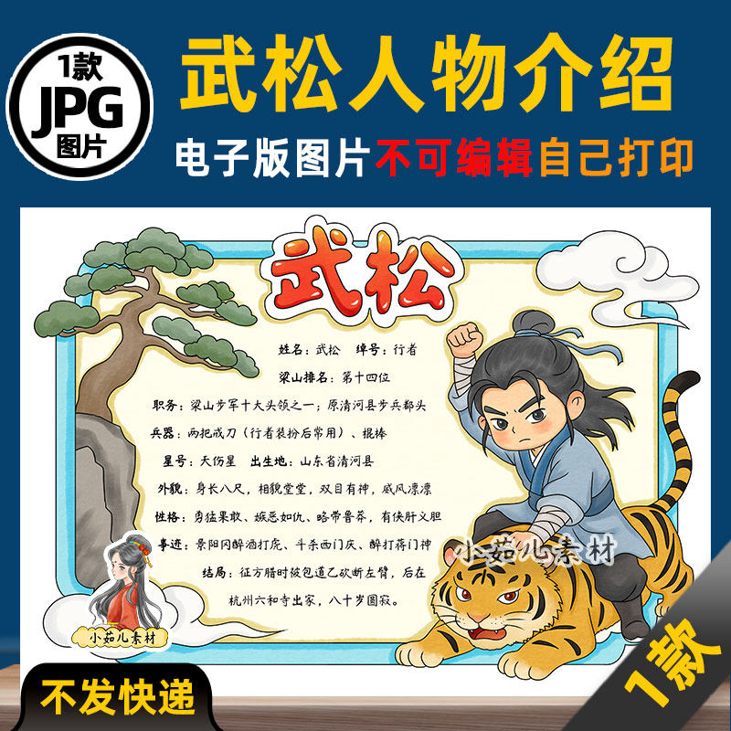 1262【电子版】水浒传武松人物卡读书阅读可打印图片横版