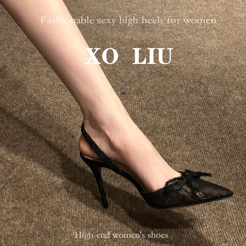 又美又辣蕾丝豹纹蝴蝶结高跟鞋女