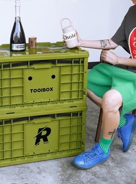 Dezòd 橄榄绿折叠收纳箱搭配金属车组合工作台茶几 混沌盒子