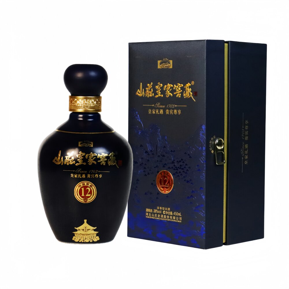 承德特产平泉山庄皇家窖藏12 蓝瓷38度450ml纯粮食浓香型白酒单瓶