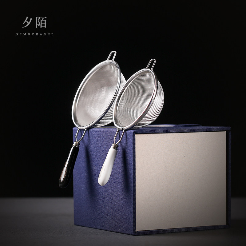 日式创意陶瓷手柄双层茶滤304不锈钢茶漏茶叶过滤网茶隔茶道配件