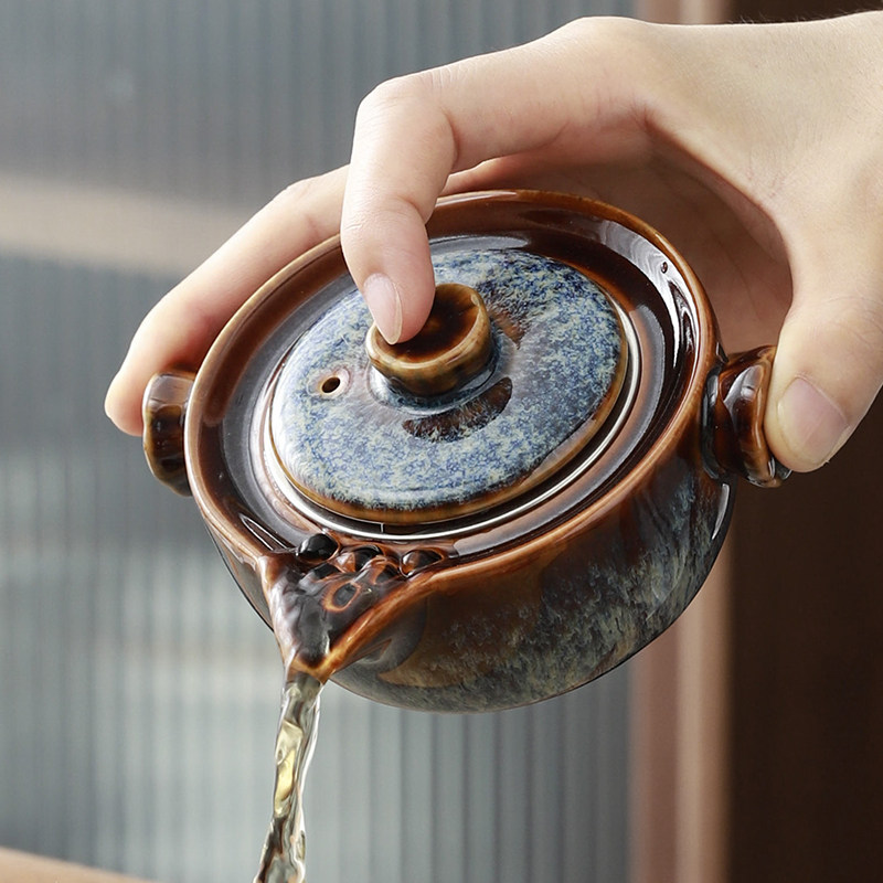 窑变盖碗茶杯家用防烫单个泡茶壶带不锈钢过滤功夫茶具手抓壶套装