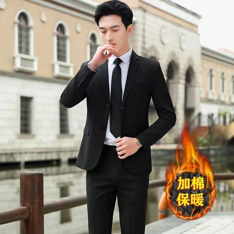 西装套装男加绒加厚西服商务正装