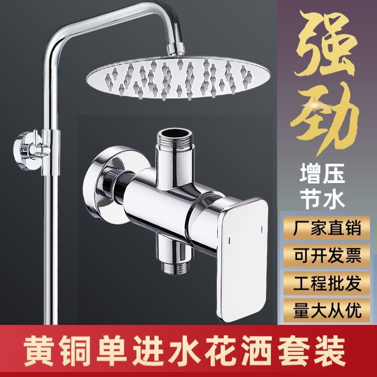 曼巴傲铜单冷花洒淋浴器龙头套装浴室明装简易单水阀泳池公共澡堂