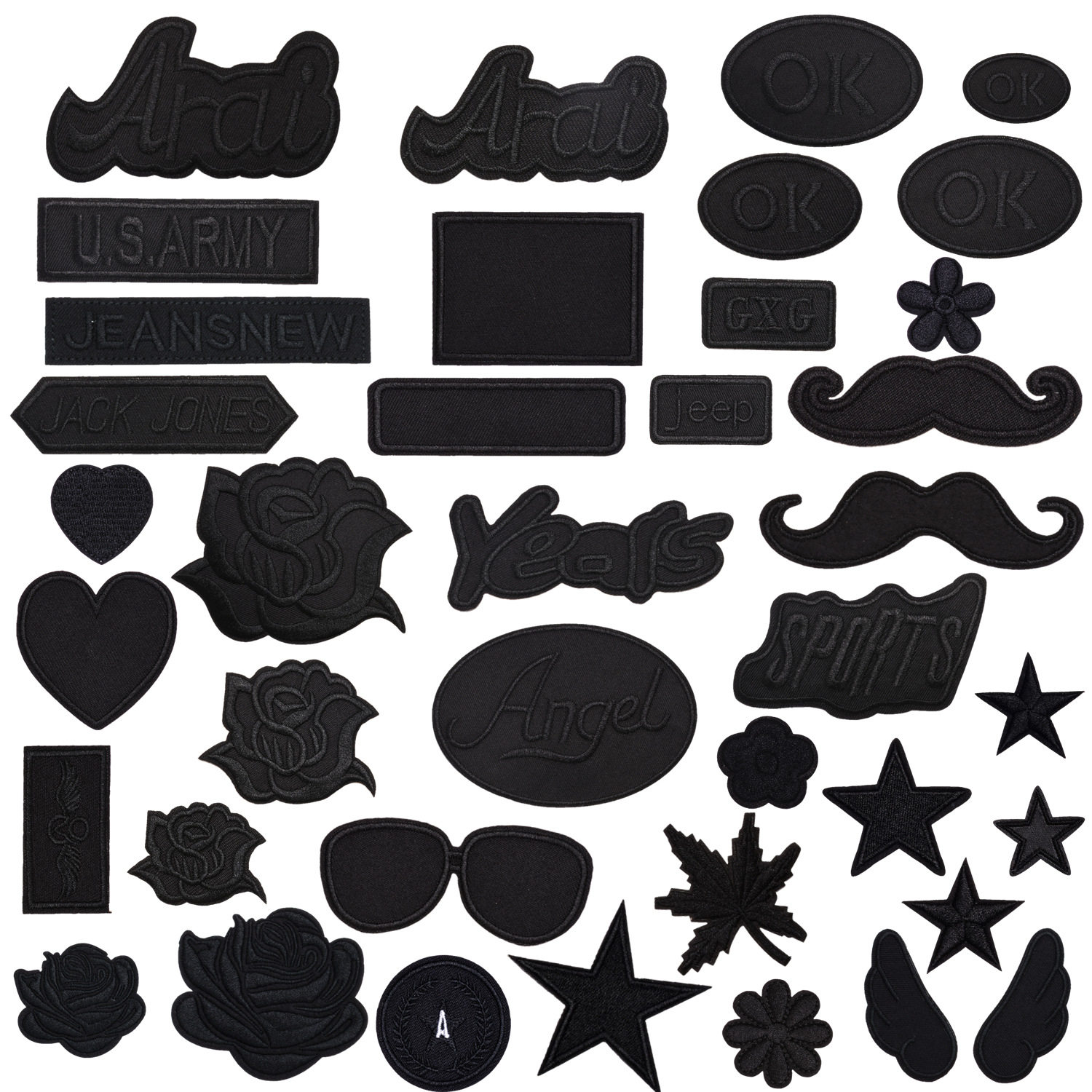 黑色刺绣贴布牛仔裤补洞贴衣服背胶补丁贴修补贴花小布贴绣花贴标