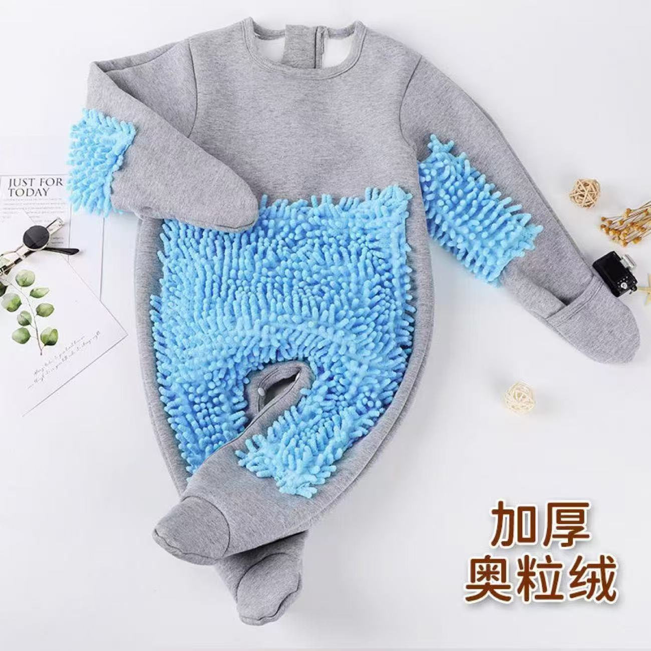 秋冬加绒加厚婴儿拖把爬行服