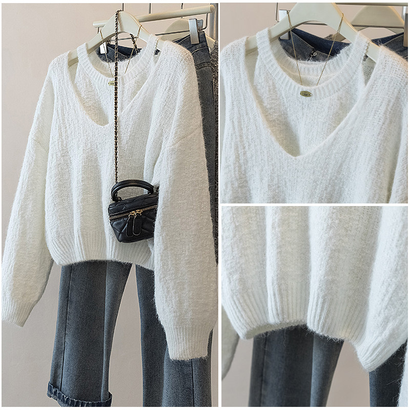 实拍胖mm简约慵懒风内搭叠穿针织背心软糯宽松长袖毛衣两件套,女装/女士精品,大码内搭,淘宝优惠券,粉丝福利购,淘宝优惠卷