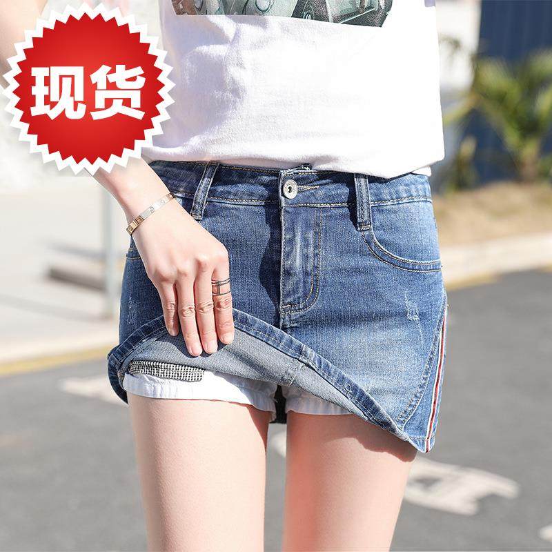 2019夏季新款韩版浅牛仔短裙弹力13牛子假两件裤裙女烫钻修身短裤|ruв категории Женская одежда, джинсы - от Buy2taobao.com для оказания профессиональной услуги покупки агента Taobao