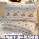ins少女心牛奶绒枕套家用卡通印花48 可机洗 74cm枕芯套秋冬款