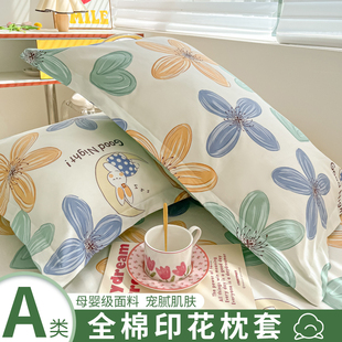 全棉印花枕套一对装纯棉枕头套加厚100全棉枕芯内胆套女48cmx74cm