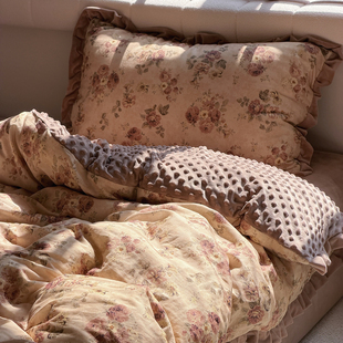 韩版冬季棉加绒床单款四件套全棉纯棉双层纱豆豆绒床笠被套加厚