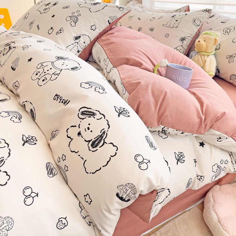A类水洗棉印花四件套床单被套单件秋冬学生宿舍单人三件套床品