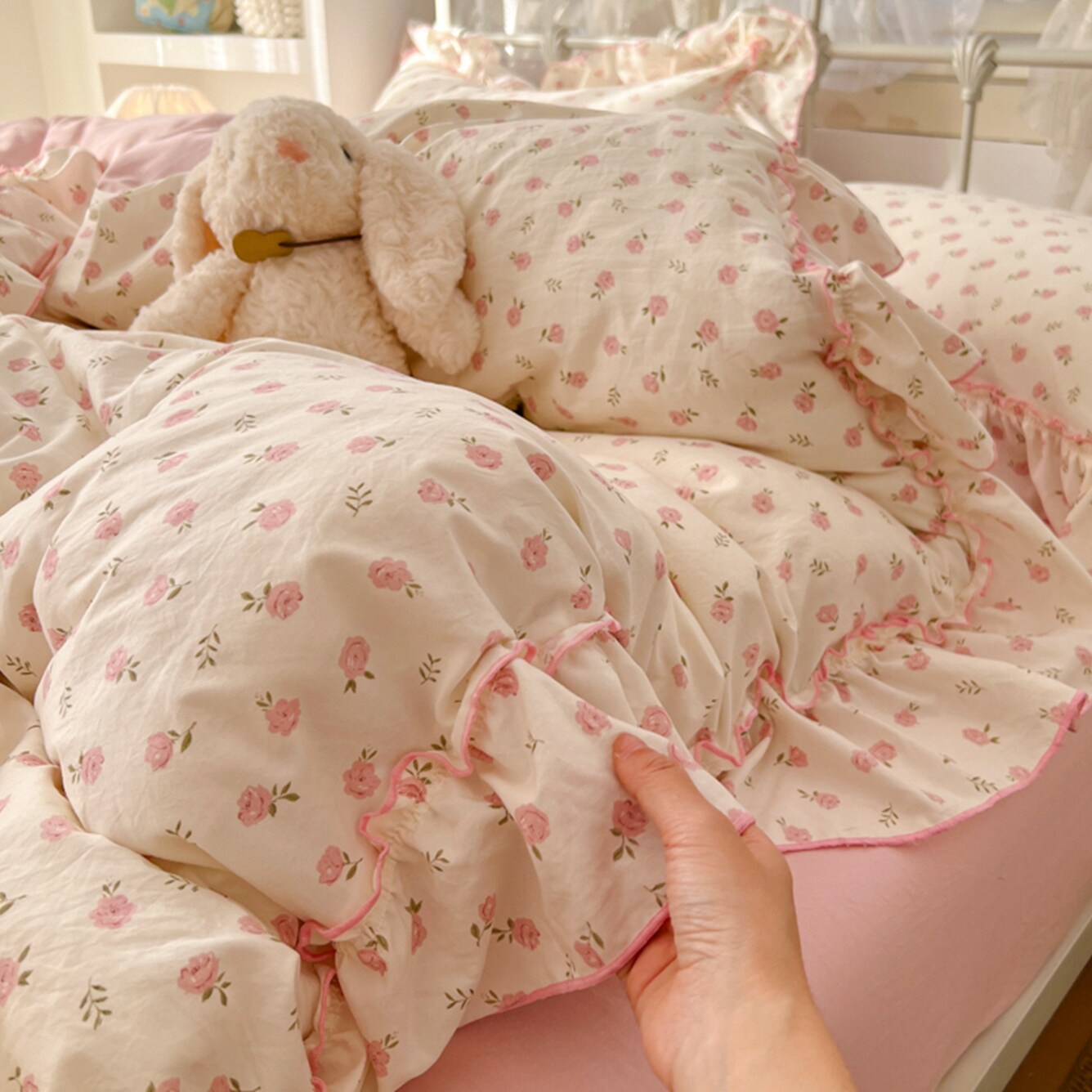 小碎花韩版花边被套四件套非全棉纯棉公主风水洗棉床单被罩三件套