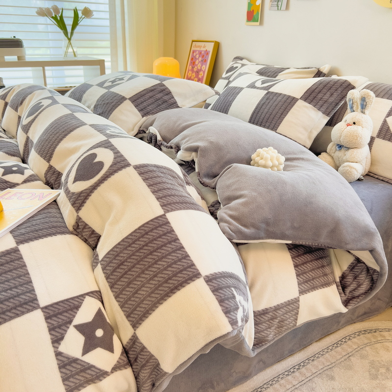 A类高克重加厚牛奶绒四件套珊瑚