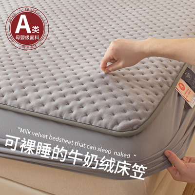 2024新款牛奶绒夹棉床笠三件套