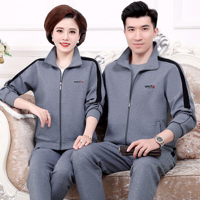迈耐克斯中老年情侣运动套装男春秋休闲大码运动服爸爸妈妈三件套