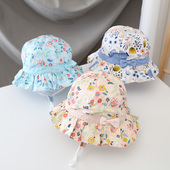 宝宝帽子双层纯棉春秋薄款 渔夫帽中童夏天遮阳帽男女童图案遮阳帽