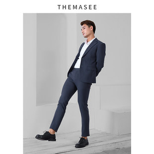 韩版2025年新款男装高级感西服藏青色上班休闲商务西装套装男修身