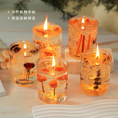 日本品质真花果冻蜡香薰蜡烛卧室精油熏香玻璃杯创意香氛蜡烛伴手