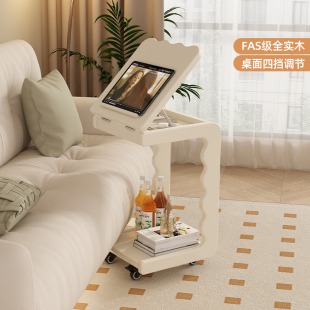 日本品质实木C型沙发卡几边几客厅带轮侧边柜床头置物架家用移动
