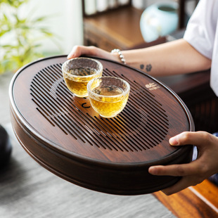茶海茶托盘功夫茶 日本品质九竹茶盘竹制盛水椭圆形茶台家用储水式