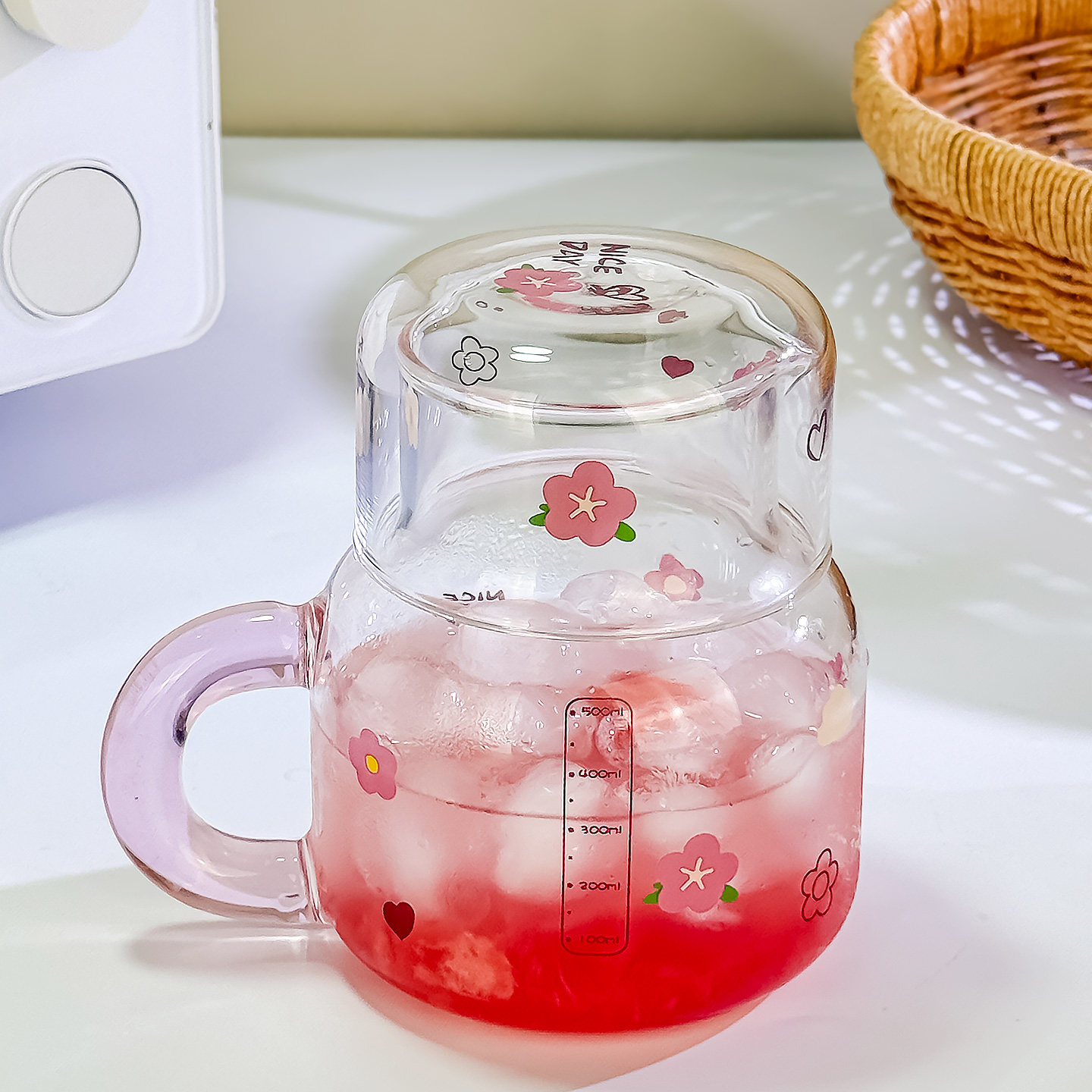 玻璃杯带刻度小茶杯冷水壶夏季单人泡茶果汁花茶杯手柄办公室水杯,餐饮具,玻璃杯,淘宝优惠券,粉丝福利购,淘宝优惠卷