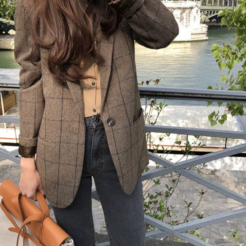 羊毛呢小西装女韩版2019秋冬季网红宽松chic休闲时尚格子西服外套在类目 女装/女士精品, 西装中 - 来自Buy2taobao.com提供专业的淘宝代购服务