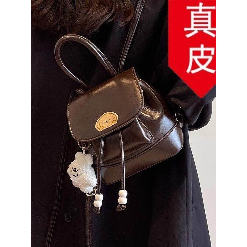 双肩包复古时尚女小2026斜挎包包包真皮光面高级少女众感质感韩国