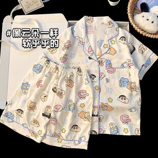 云朵家居服套装 2026夏季 短裤 儿童睡衣女孩蜡笔小新中大童短袖 爆款