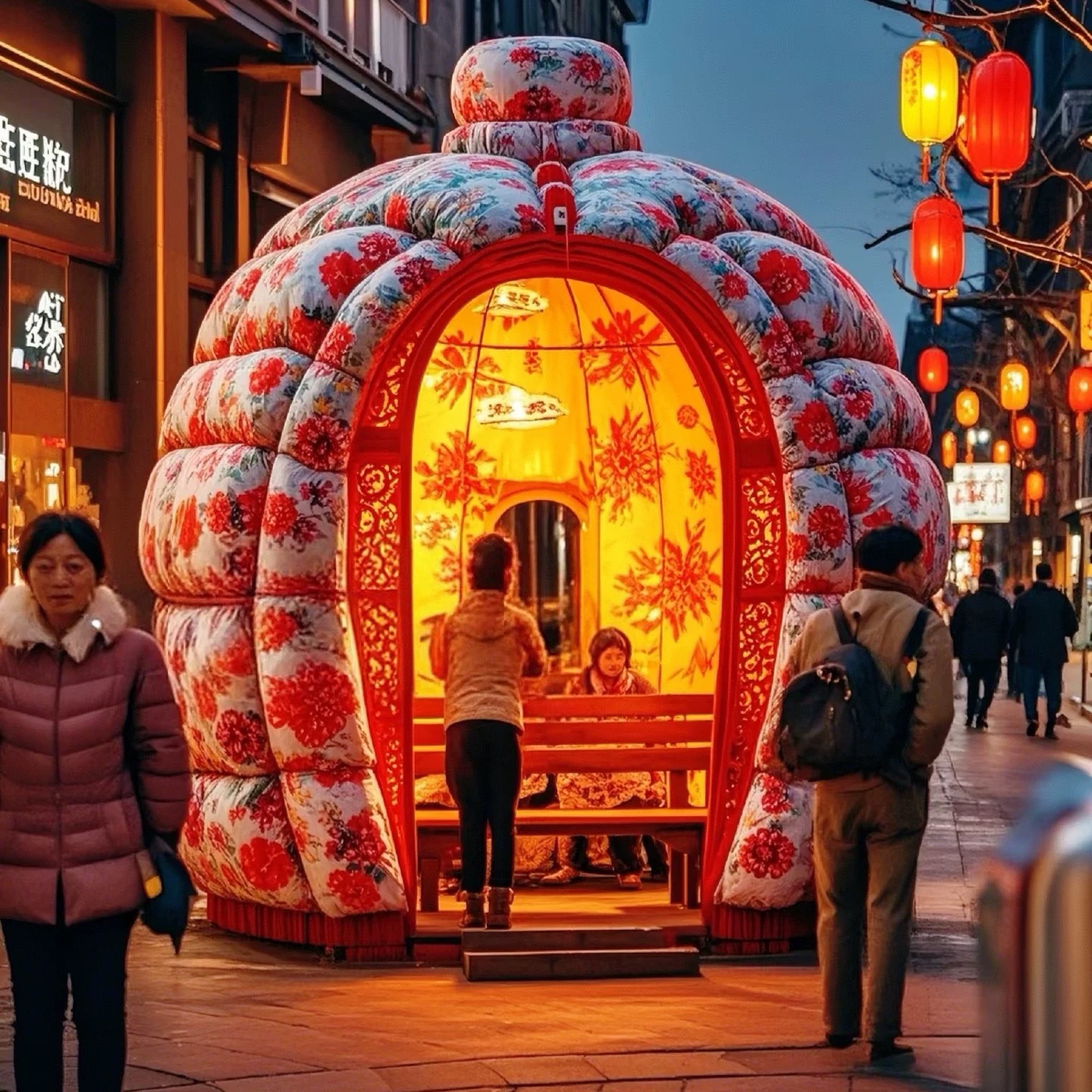 东北大型发光花棉袄新年摆件定制