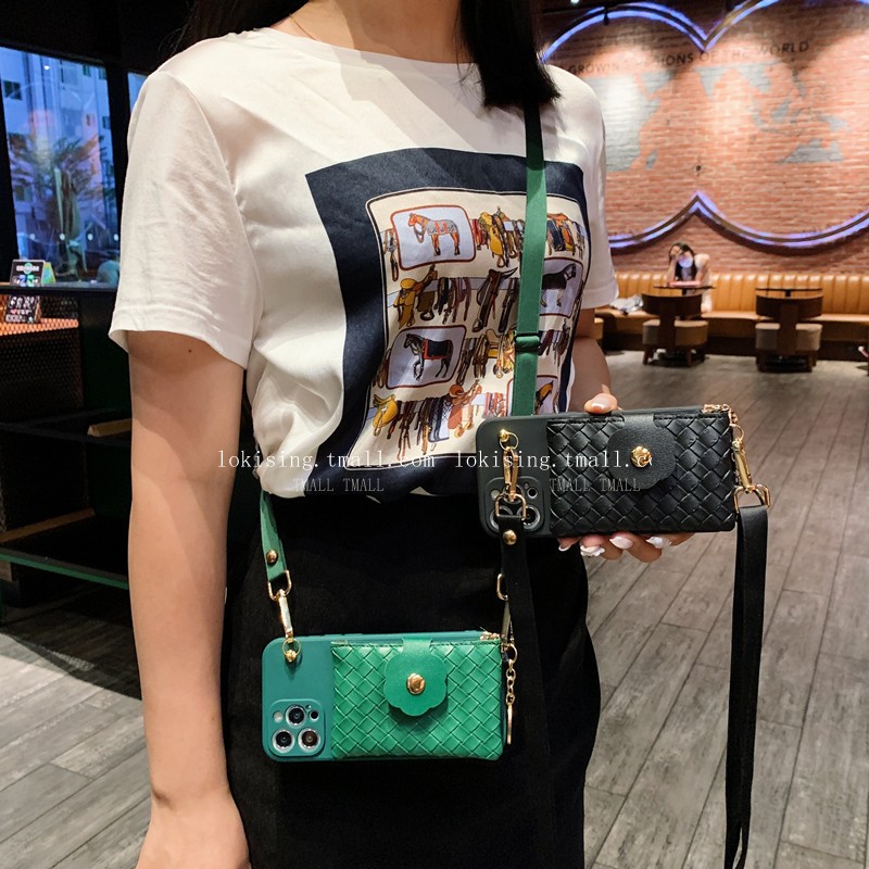 编织网格卡包适用华为p50手机壳p40全包p40pro网红p30背包式p40pro斜跨mate40可插卡40pro女款mate30套mate20
