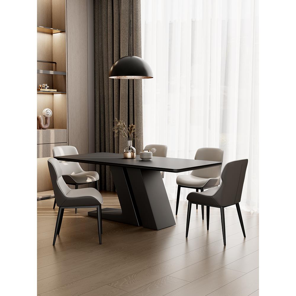 纯黑色石板餐桌和椅子组合意大利风格的家覆古Wabi-Sabi风格轻豪