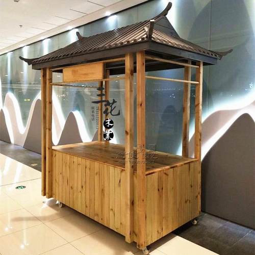 防腐木移动售货车景区售卖摊位仿古小吃车户外摆摊小推车活动花车