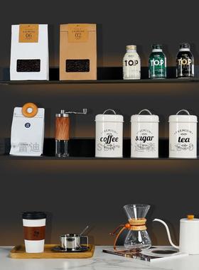 样板间厨房橱柜咖啡系列层架组合摆件装饰品咖啡豆储物罐瓶杯道具