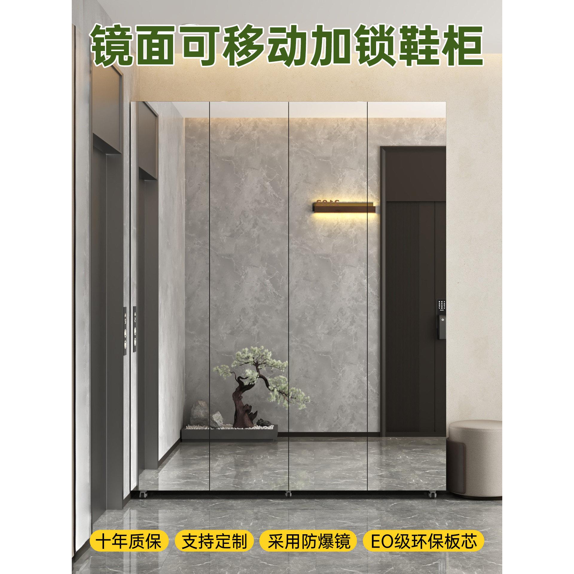 鞋柜2025新款爆款定制镜面柜门可移动电梯口带锁家用门口门外楼道