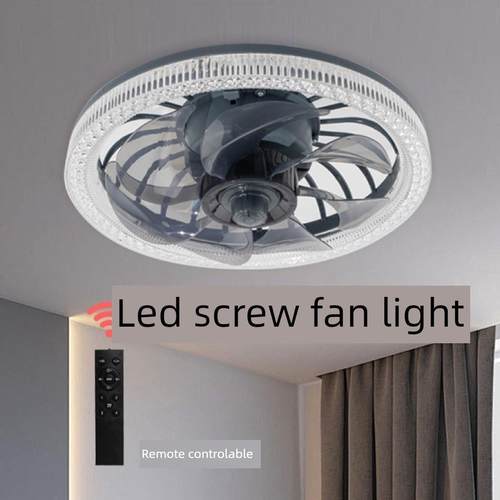 2025新E27螺丝Led风扇灯客厅餐厅卧室水晶智能遥控吊扇