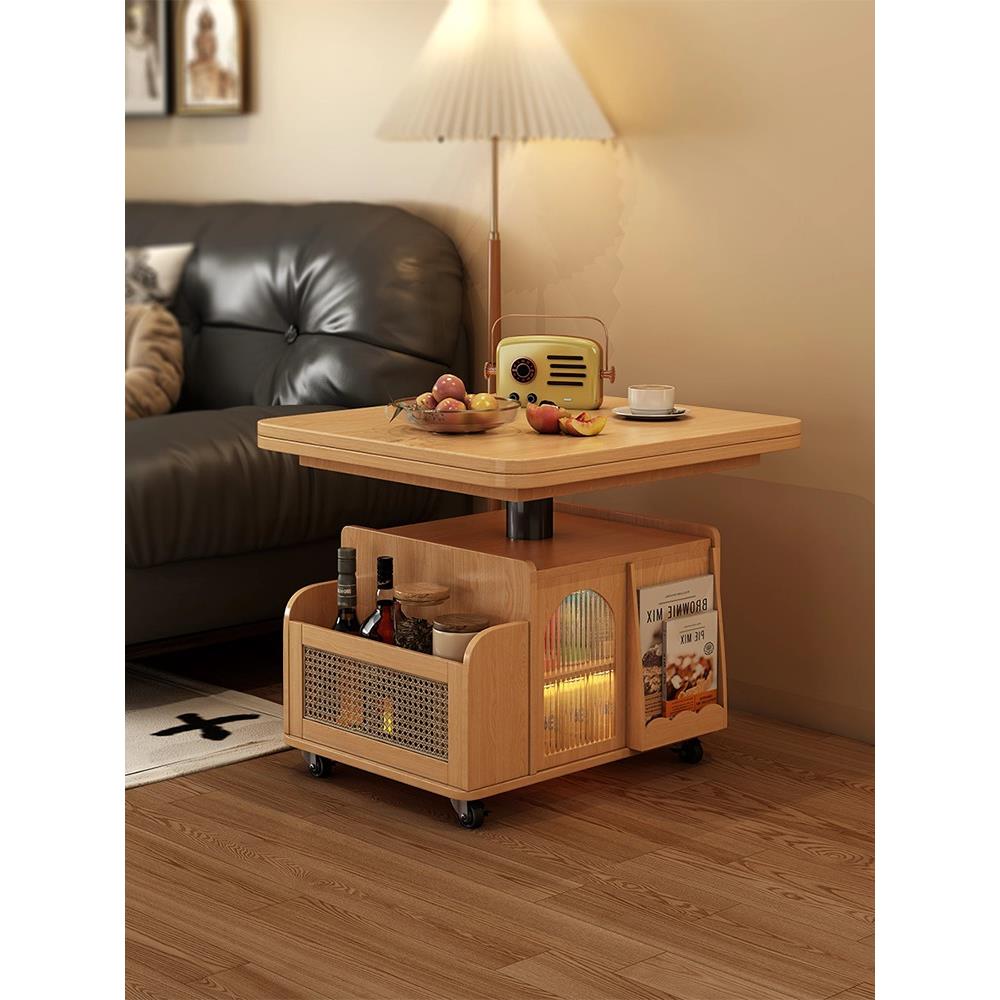 实木升降茶几折叠移动推车茶台茶桌小户型客厅多功能沙发边柜边几