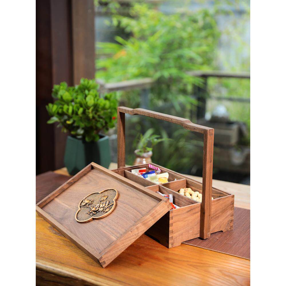 黑胡桃实木茶道摆件桌面收纳多层糖果盒点心食盒果盘新中式纸巾盒